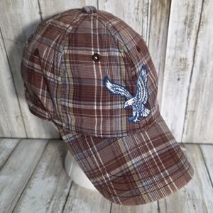 American Eagle Brown Plaid Embroidered Eagle Logo Baseball Cap Hat ESTD 01977